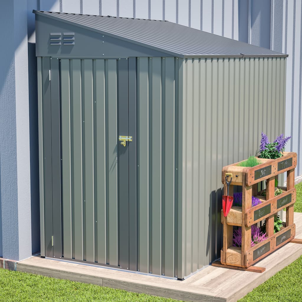 4x7 Foot Lean-To Shed in Olive grey,Heavy-Duty Steel Outdoor Storage Tools & Bicycles,Maximize Your Backyard & Patio Space