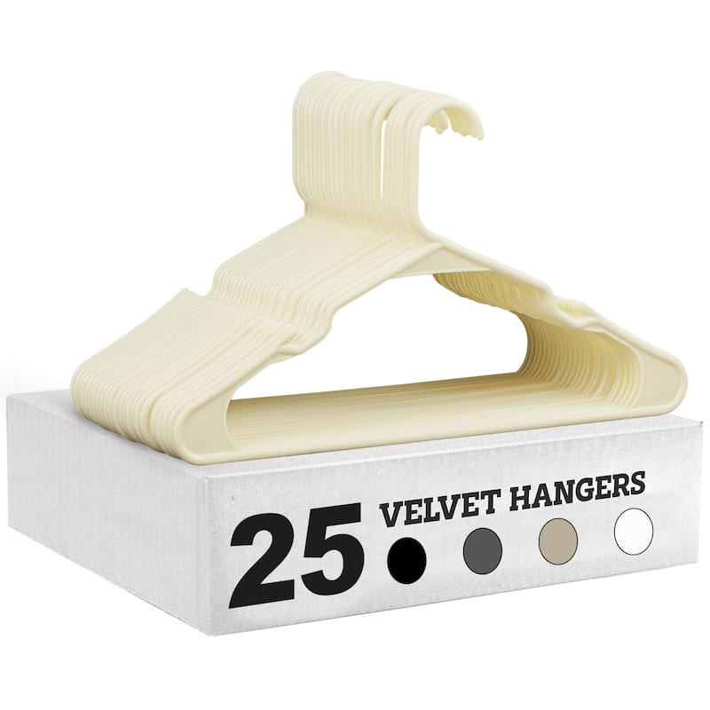 Javlergo 25/50 Pack Plastic Hanger, Space Saving, Sturdy Heavy Duty Clothing Notched Hangers - 25 Pack - Beige