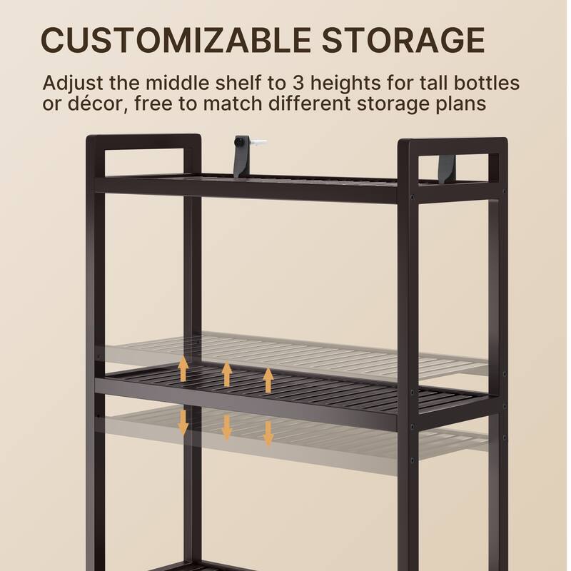 Over The Toilet Storage, 3-Tier Bamboo Bathroom Organizer with Adjustable Shelf