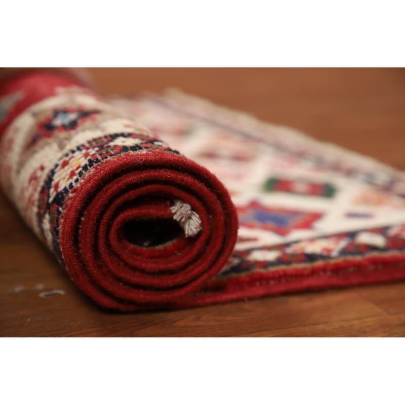 Red Geometric Kazak Oriental Accent Rug Hand-Knotted Wool Carpet - 2'0"x 3'0" - 2'0"x 3'0" - Red