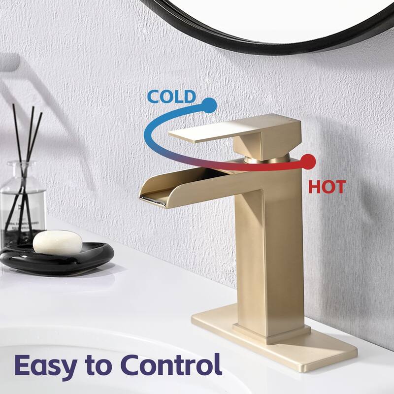 Modern Waterfall Single Handle Bathroom Sink Faucet with Overflow Pop Up Drain, Anti Corrosion and Rust Resistant