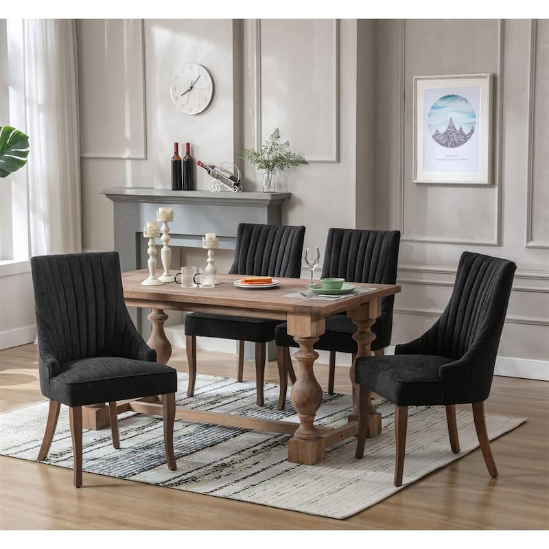 Wingback Upholstered Dining Chairs Set of 2, Fabric Side Dining Room Chairs, Living Room Chairs for Home Kitchen - Black