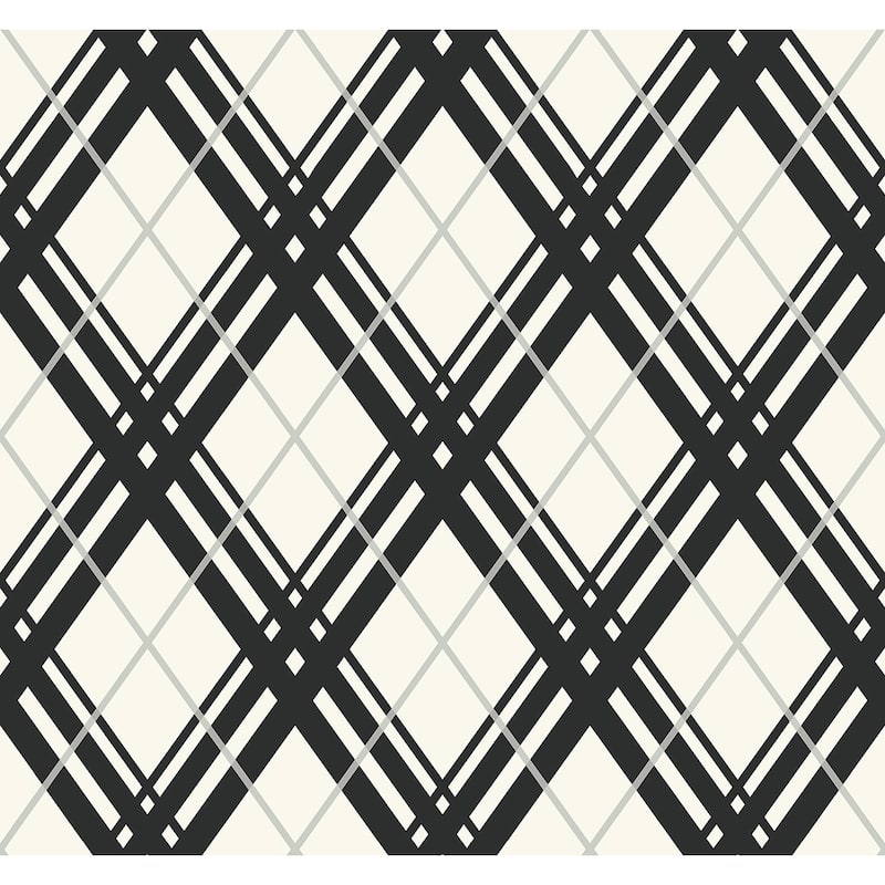 Seabrook Designs Bias Diamond Plaid Unpasted Wallpaper - 27 in. W x 27 ft. L - Ivory & Onyx