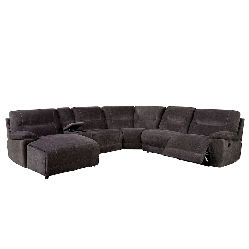 Fabric Upholstered Recliner Sectional Sofa with Chaise and Console, Gray