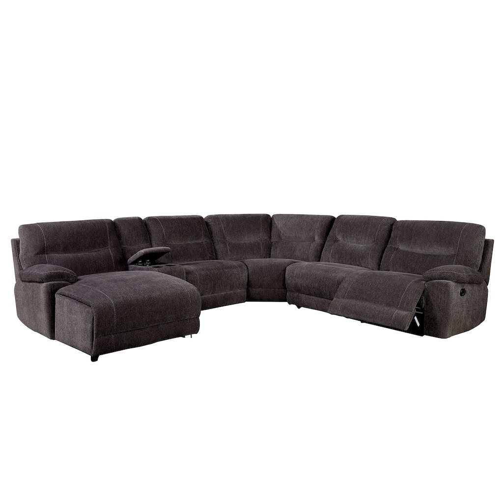 Fabric Upholstered Recliner Sectional Sofa with Chaise and Console, Gray