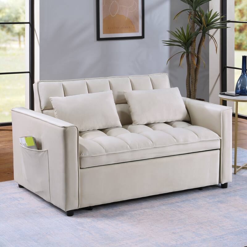Modern 68" Length Tufted Convertible Loveseat Sleeper Sofa Bed - 68"L x 55"W x 20"H