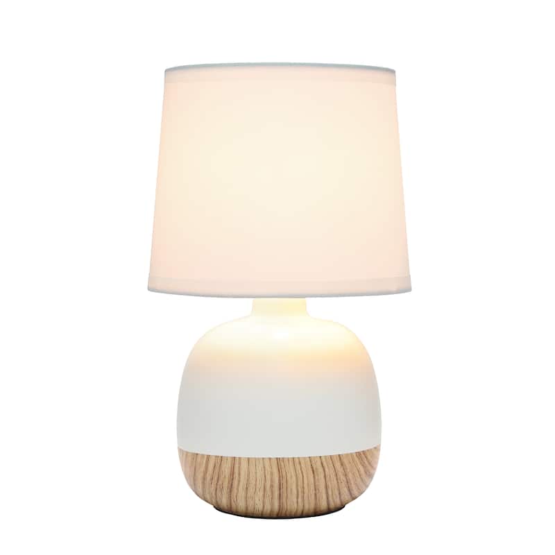 Simple Designs Petite Mid Century Table Lamp, Dark Wood and Light Gray - N/A