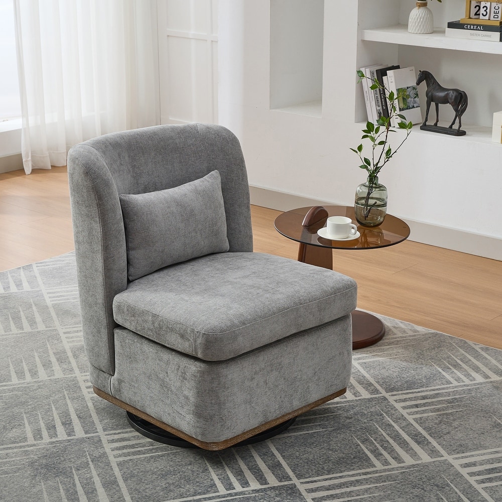 25.2 "Wide Modern Chenille Cushioned Armless Metal Base 360° Swivel Chair with Pillow, Lounge Area