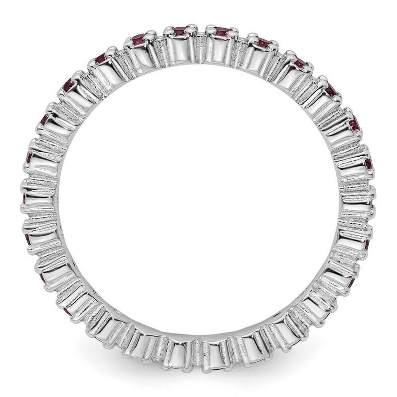 Curata 925 Sterling Silver Polished Prong set Patterned Stackable Expressions Rhodolite Garnet Ring