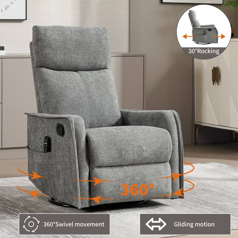Heat Massage Manual Recliner Chair with Rocker and Swivel in Fabric for Living Room