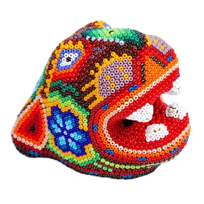Novica Handmade Red Jaguar Ceramic Beaded Sculpture