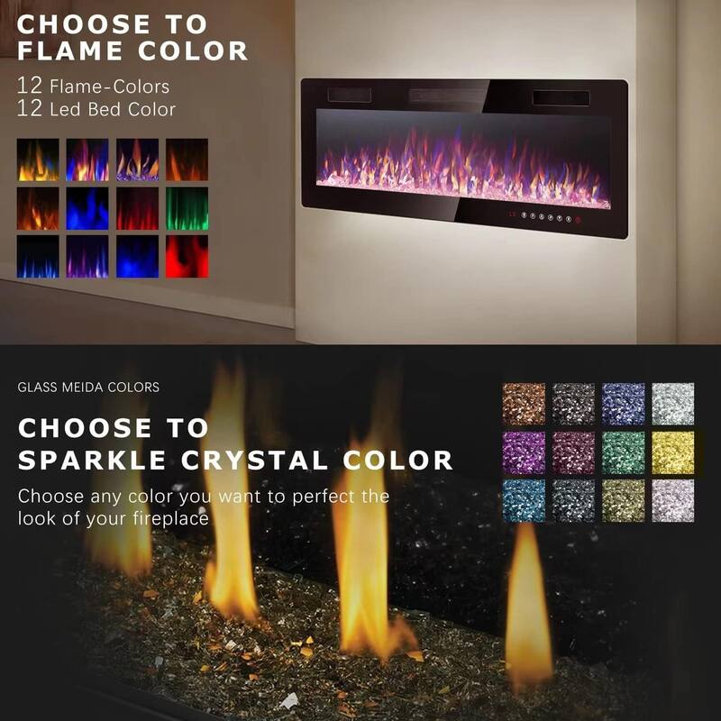 Bossin 30 to 72 inch Electric Fireplace Ultra-Thin and Silence Linear Recessed Wall Mounted Fireplace with Remote Control