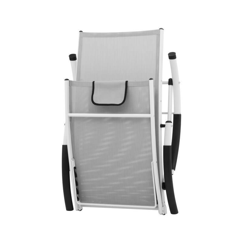 3-piece Outdoor Adjustable Aluminum Reclining Chaise Lounge Chairs with Wheels and Side Table Set