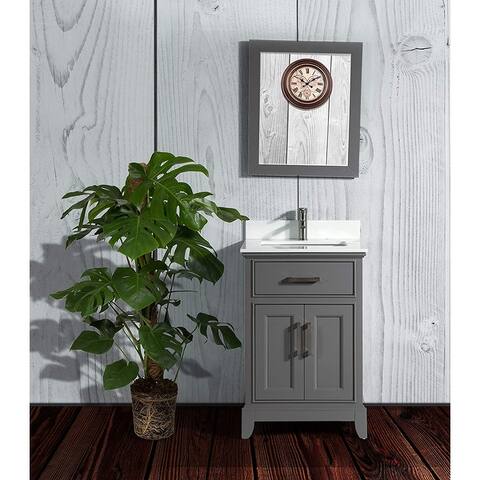 Vanity Art 24" Single Sink Bathroom Vanity Set Phoenix Stone Top 1 Drawer, 1 Shelf Undermount Sink Vanity Cabinet with Mirror