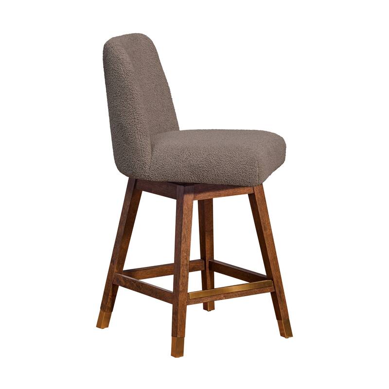 HomeRoots 26" Taupe and Brown Solid Wood Counter Height Swivel Bar Chair