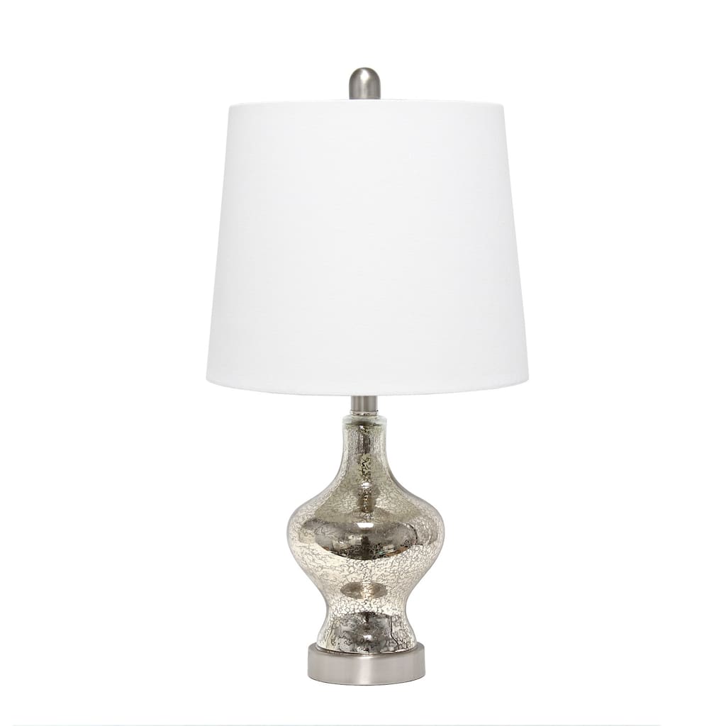 22 in. Mercury Finish Table Lamp with White Shade, Sturdy Table Lamp for Living Rooms and Bedrooms
