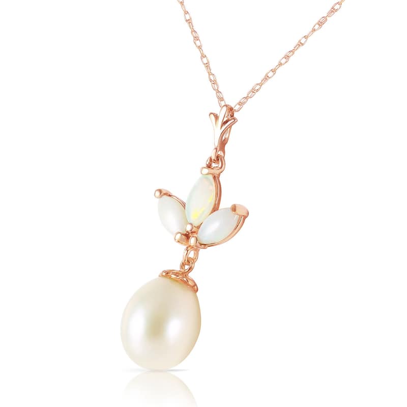 4.75 Carat 14K Solid Gold Gemstone Necklace Genuine Pearl Opal