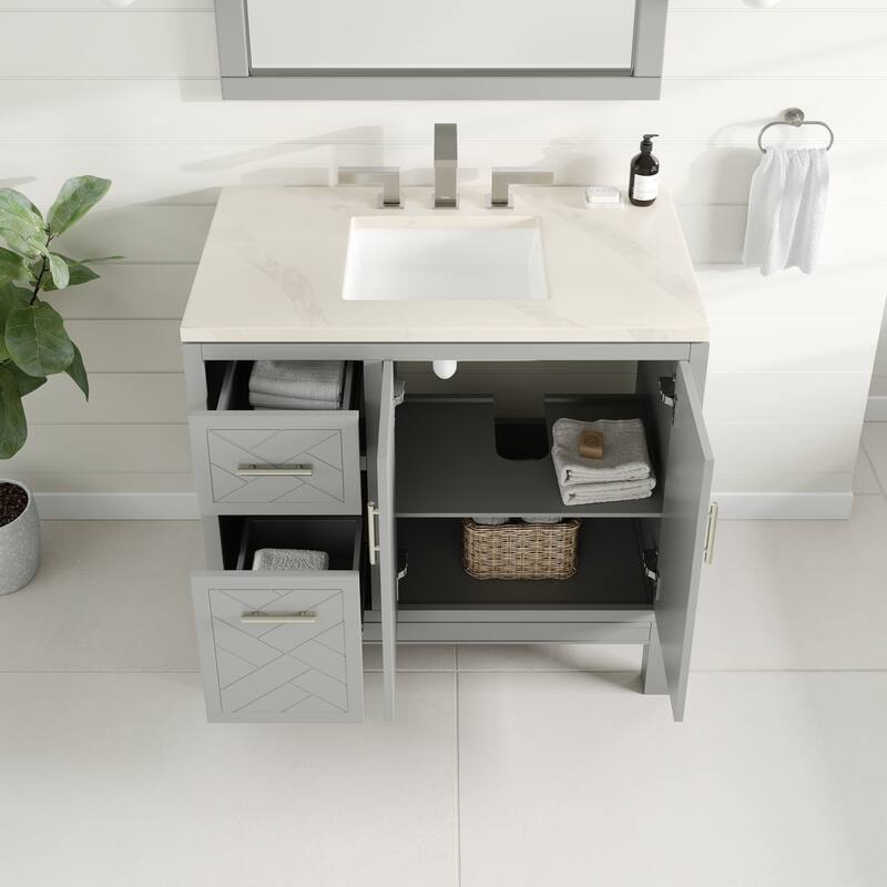 Eviva Cambridge Bath Vanity with Quartz Top and Porcelain Sink