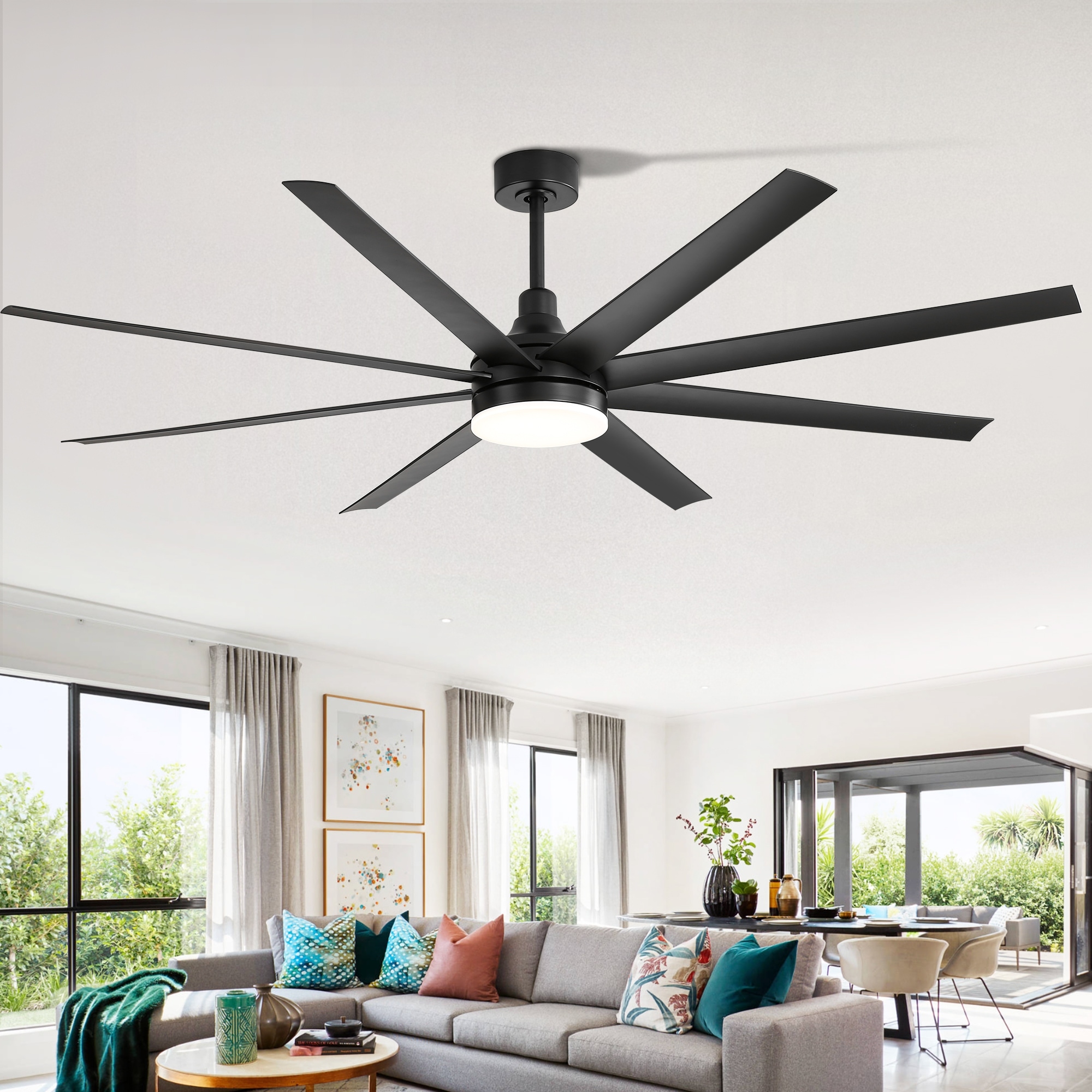 72-in Black Color-changing Integrated LED Indoor Ceiling Fan with Light and Remote (8-Blade)
