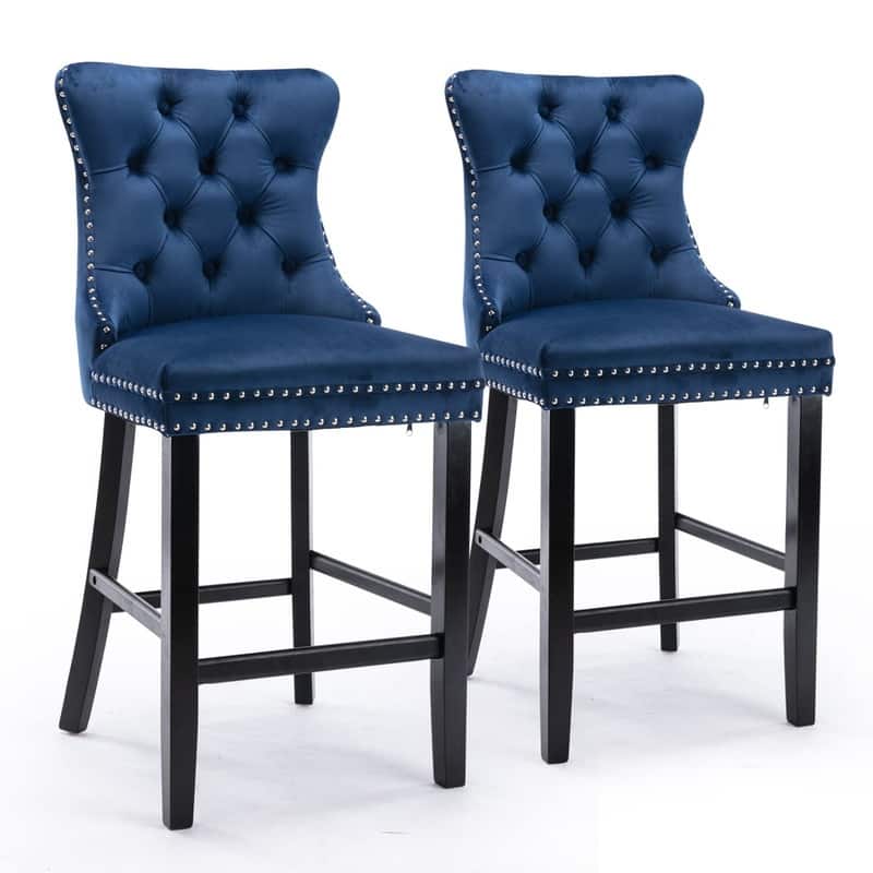 Wing Back Velvet Tufted Nailhead Barstools(Set of 2)