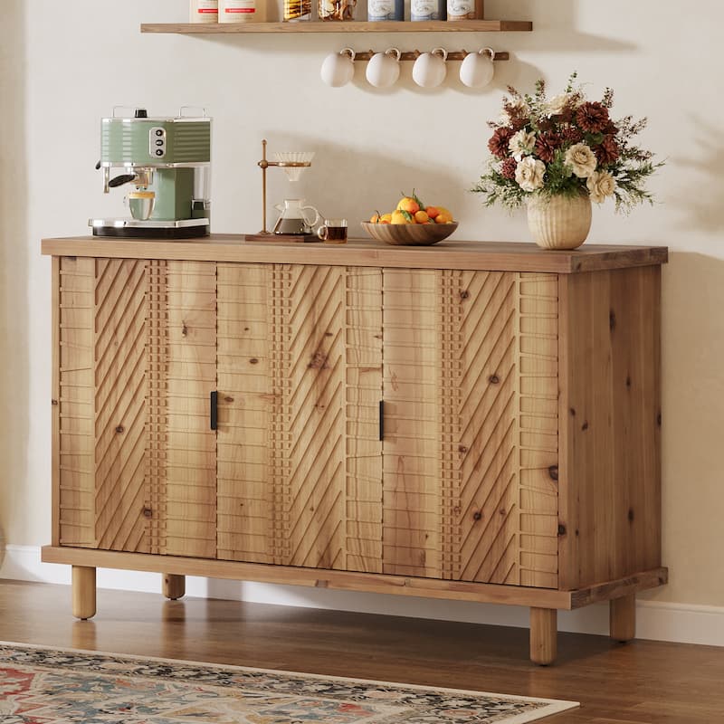 Solid Wood Buffet Cabinet with Storage for Kitchen and Entryway