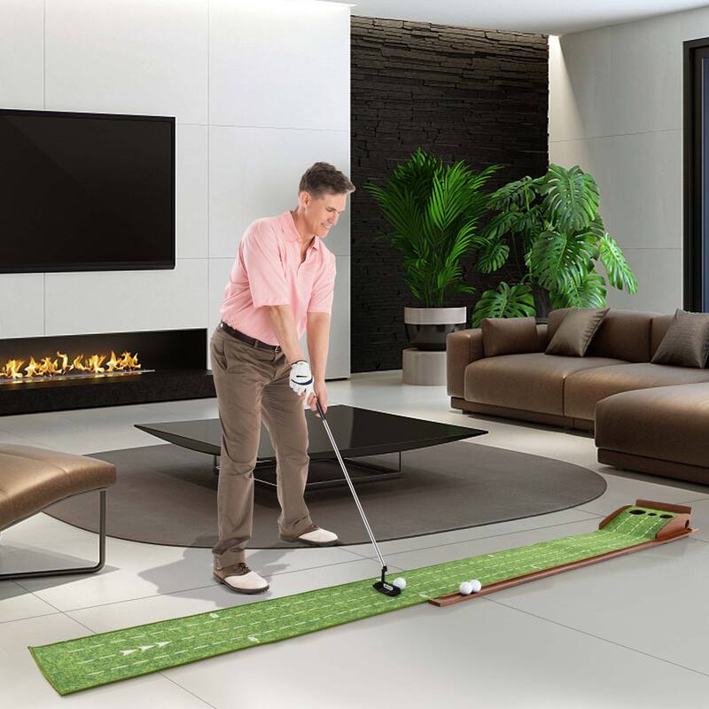 Costway Putting Green Practice Golf Putting Mat with Auto Ball Return
