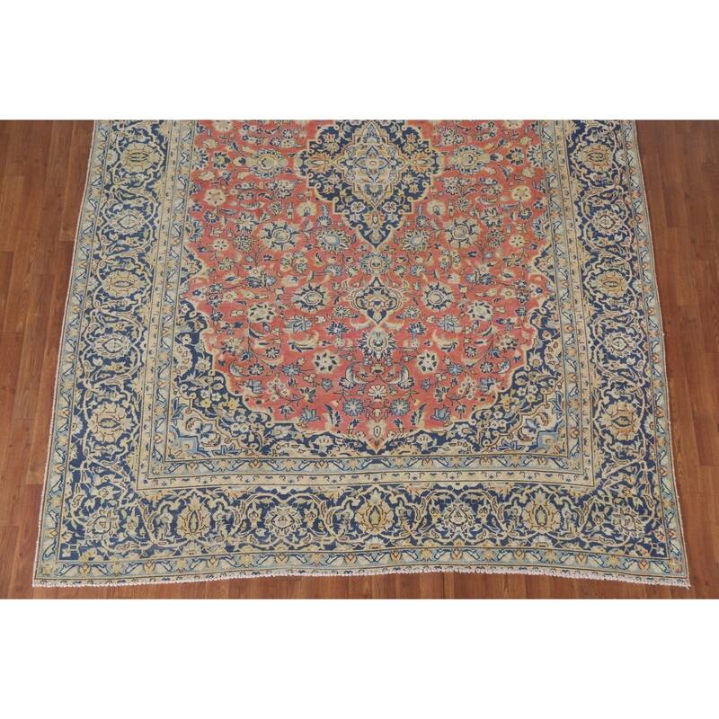 Hand Knotted Oriental 100% Wool Carpet Traditional Floral Coral Mashad Area Rug - 11' 5'' X 7' 8''