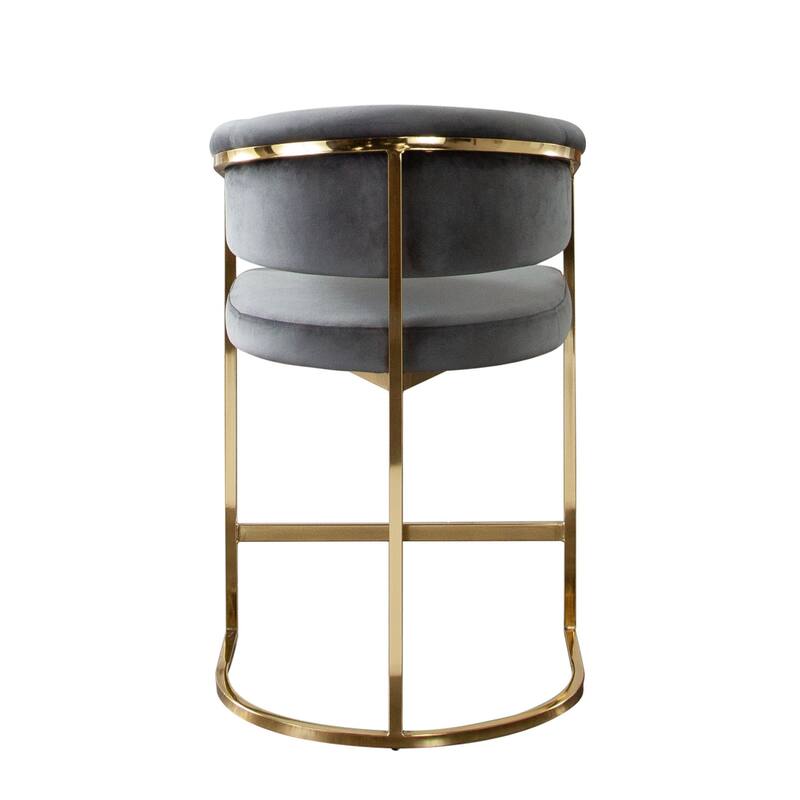 Dely Counter Height Chair, Gray Velvet with Gold Metal Sled Frame