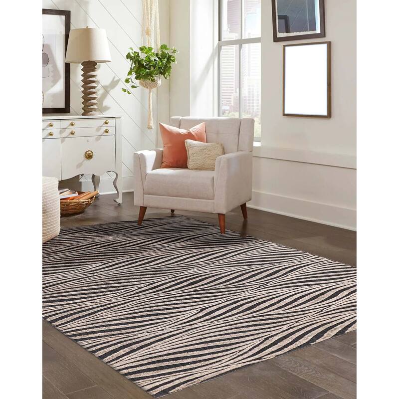 ECARPETGALLERY Hand Loomed Elysian Grey Viscose, Wool Rug - 4'7 x 6'8