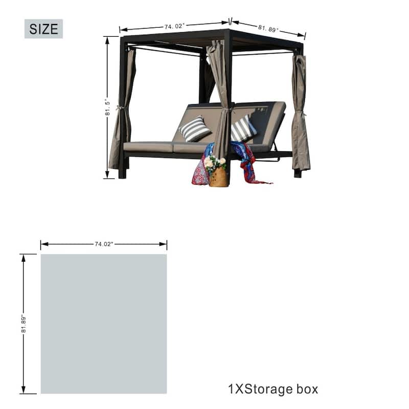 Outdoor Adjustable Daybed with Canopy Patio Steel Lounge Set