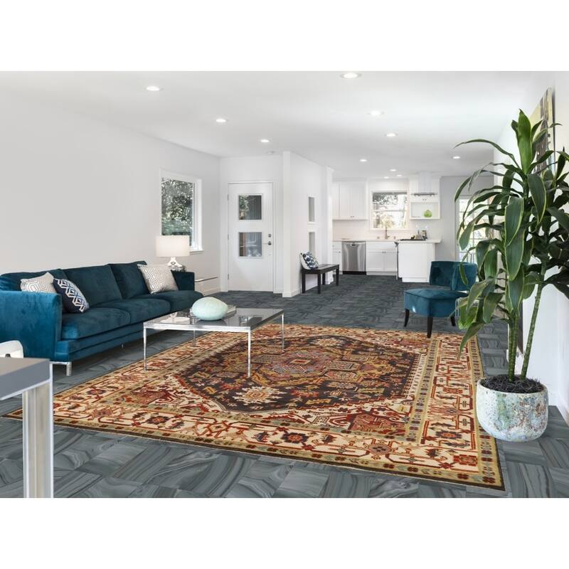 Charcoal Gray Heriz Serapi Indian Area Rug Handmade Wool Carpet - 7'10"x 9'11"