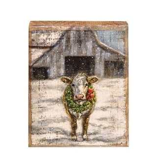 Cow With Wreath Distressed Block - H - 4.50 in. W - 1.00 in. L- 3.75 in ...