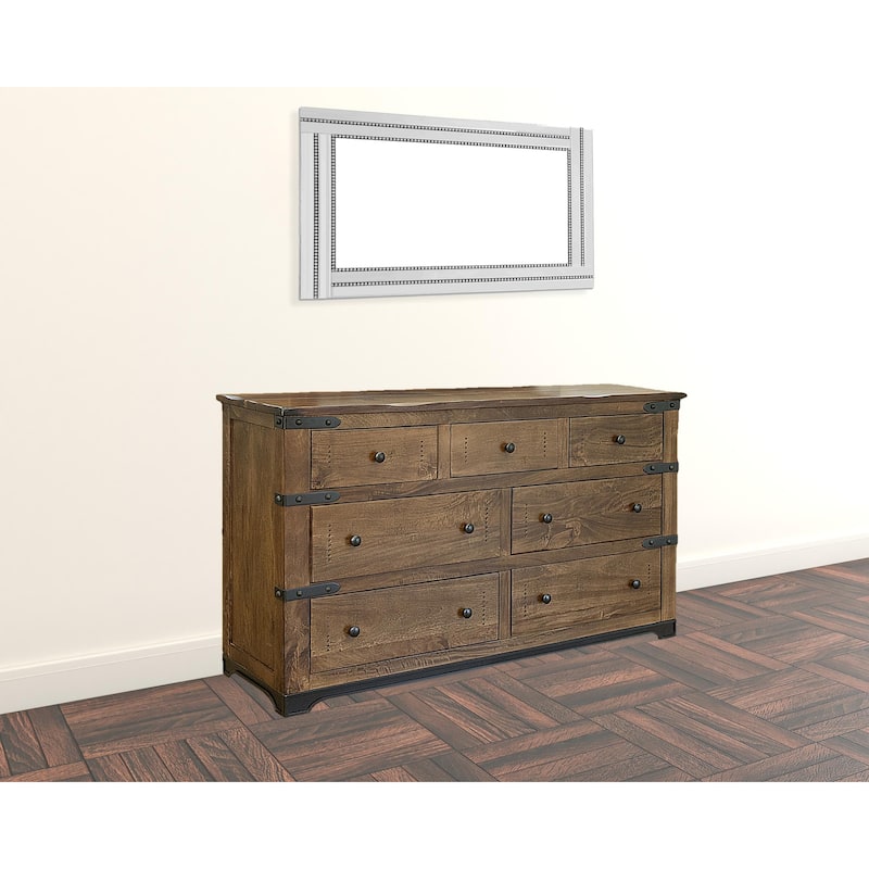 HomeRoots 70" Natural Solid Wood Seven Drawer Triple Dresser