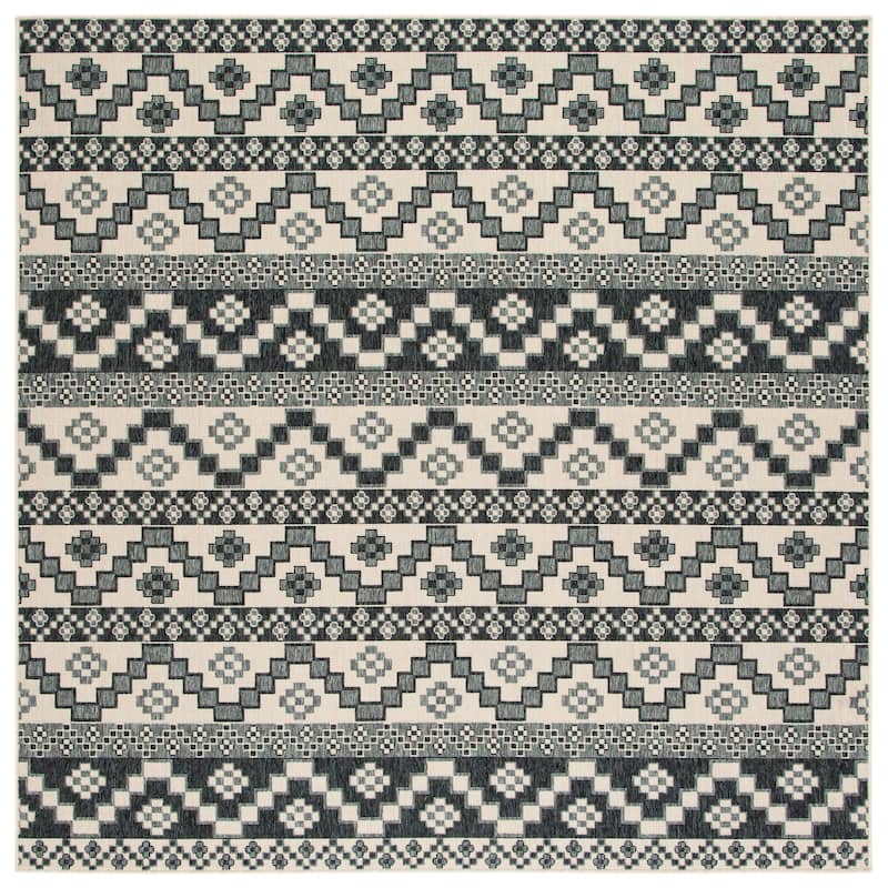 SAFAVIEH Veranda Rudy Indoor/ Outdoor Waterproof Patio Backyard Rug - 6'7" Square - Beige/Grey
