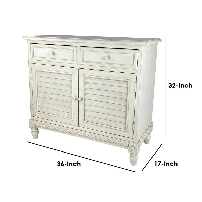 2 Door Wooden Cabinet with Shutter Design Front and Round Knob, Black