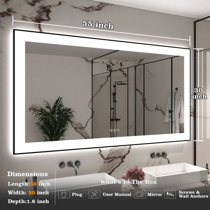 Rectangular Aluminum Framed Backlit and Front Light LED Wall Bathroom Vanity Mirror - N/A