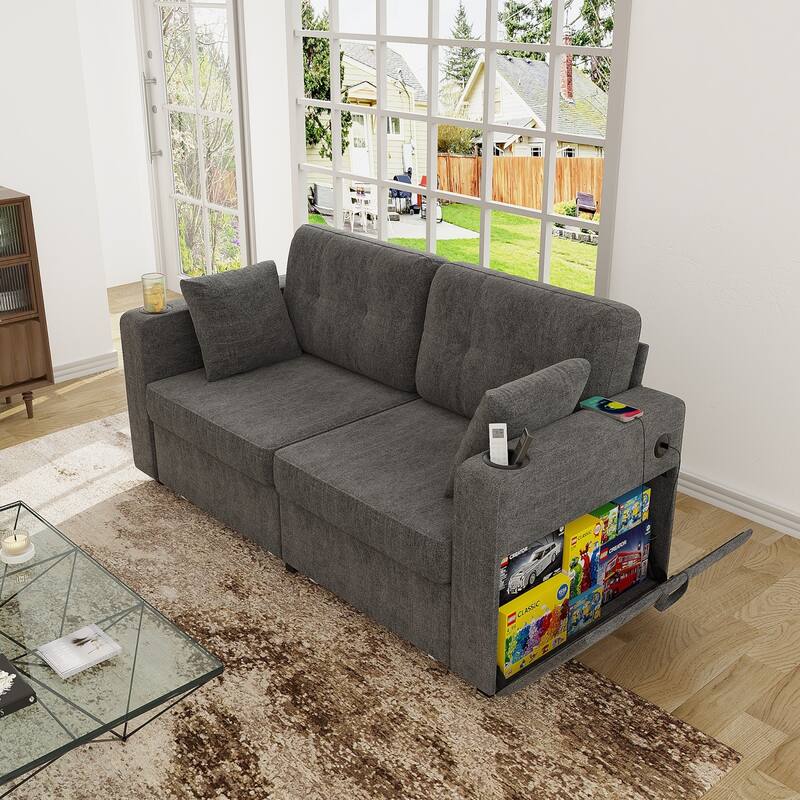 67.76" Chenille 3-Seater Sofa with USB Ports and Storage