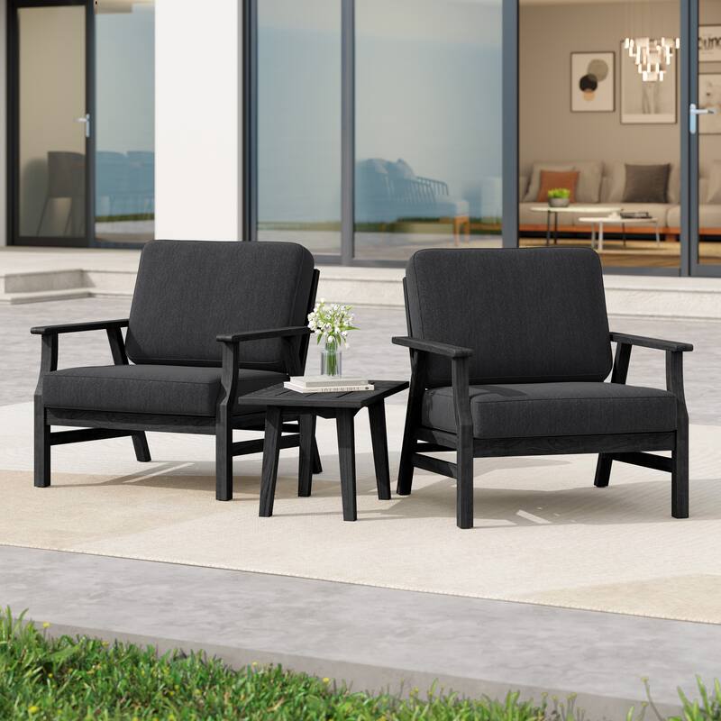 3 Piece Wood Patio Armchair Outdoor Bistro Set with Side Table
