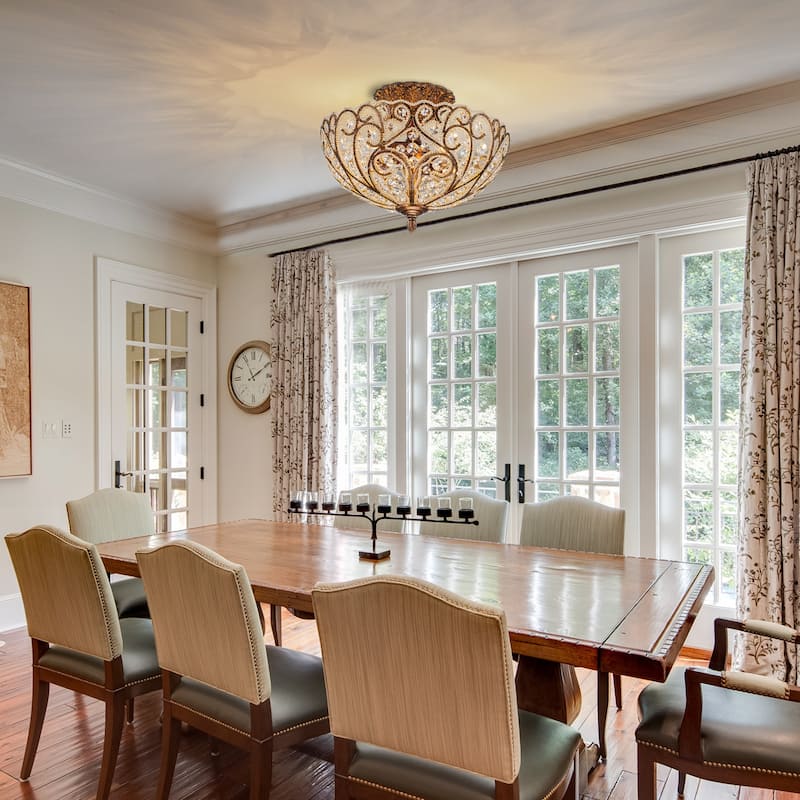 4-Light 14'' in. Glam Antique Bronze Crystal Semi Flush Mount - 14.2