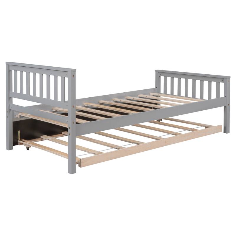 Twin Platform Bed with Trundle and Footboard for Bedroom