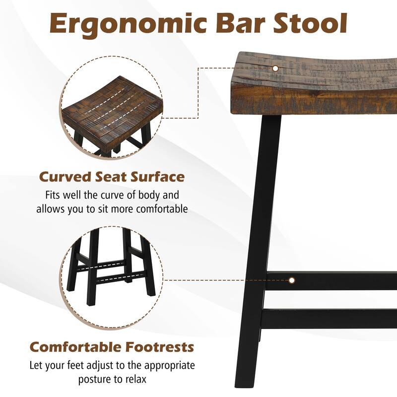 Costway 24" Bar Stool Set of 2 Counter Height Solid Wood Curved Saddle