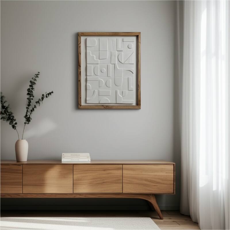 Paper Wood Framed Art Geo Modern Abstract Texture - 29x22" White - Brown - 22" x 1.75" x 29"