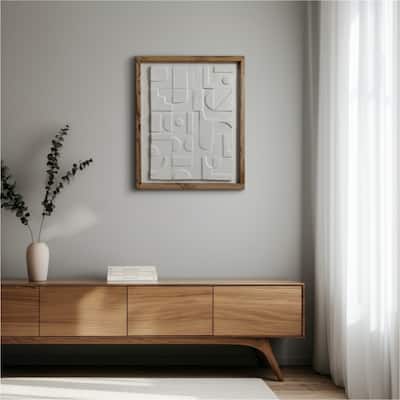 Paper Wood Framed Art Geo Modern Abstract Texture - 29x22" White