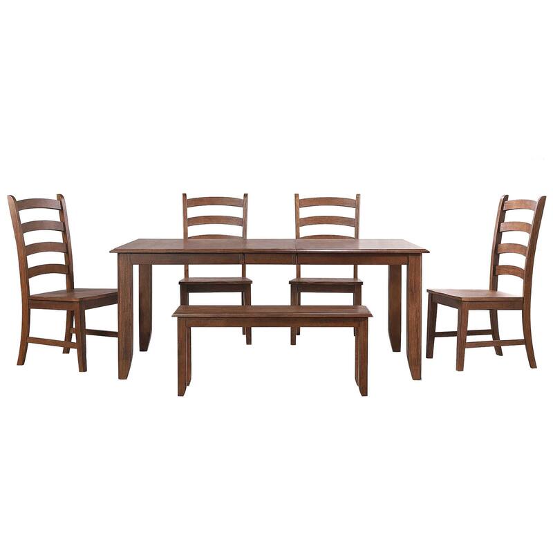 Extendable Dining Table Set Seats 8 - Rectangular Table with Bench & Chairs - Amish Brown Finish