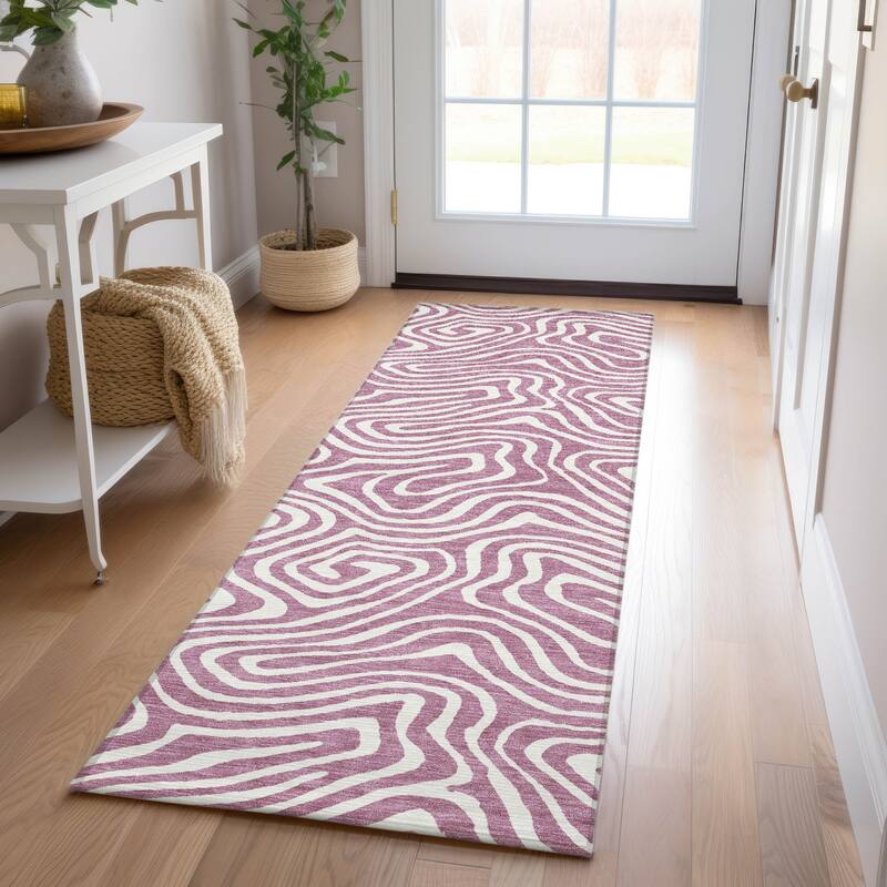 Machine Washable Indoor/ Outdoor Abstract Modern Chantille Rug