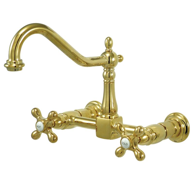 Kingston Brass Heritage 1.8 GPM Wall Mounted Bridge Kitchen Faucet - Polished Brass
