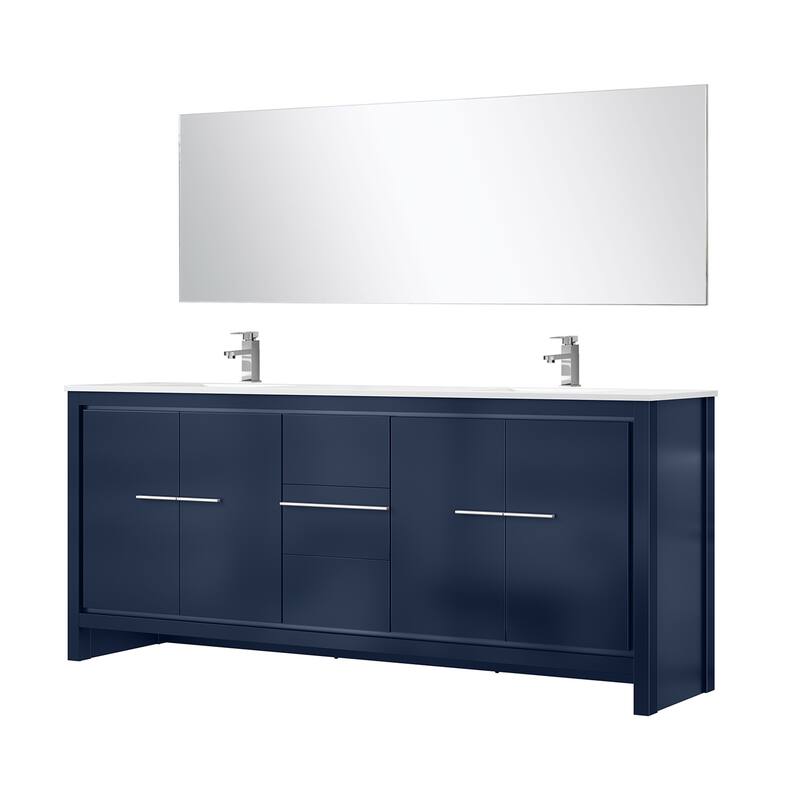 Lafarre Bath Vanity, White Quartz Top, Chrome Faucet Set and Mirror