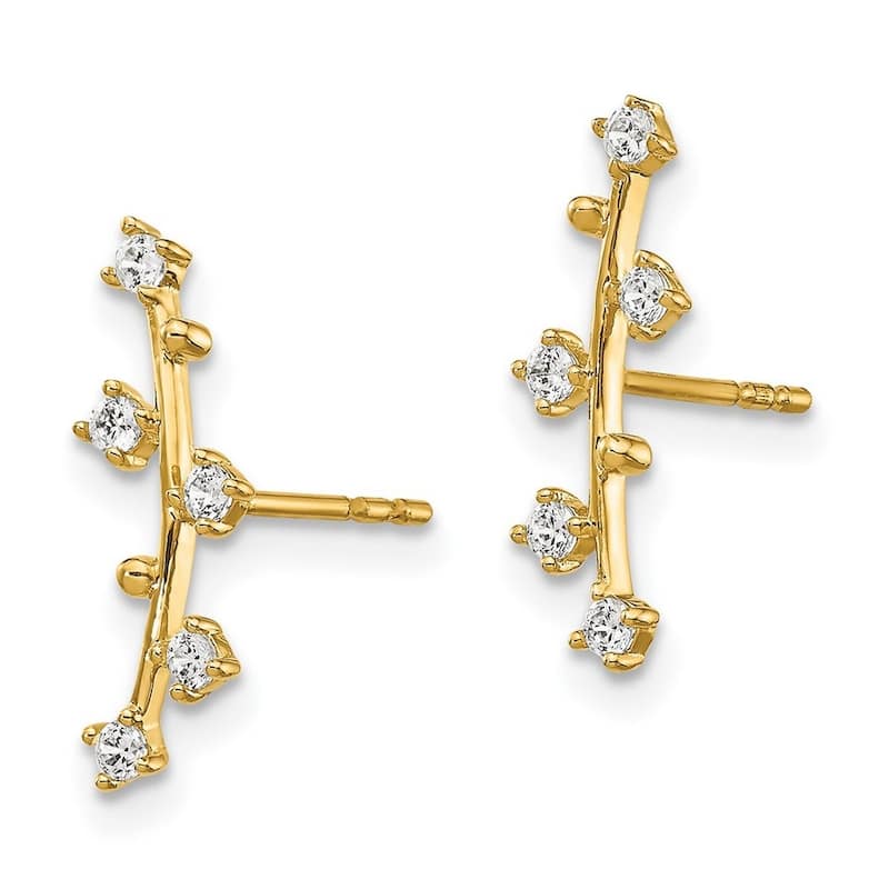 Curata 14k Polished Bar With CZ Cubic Zirconia s Post Earrings - 14.85x4.95mm Wide