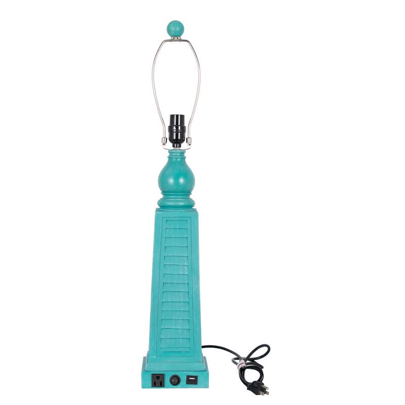 Polyresin 31" Table Lamp with Linen Shade, Dark Teal (Set of 2)