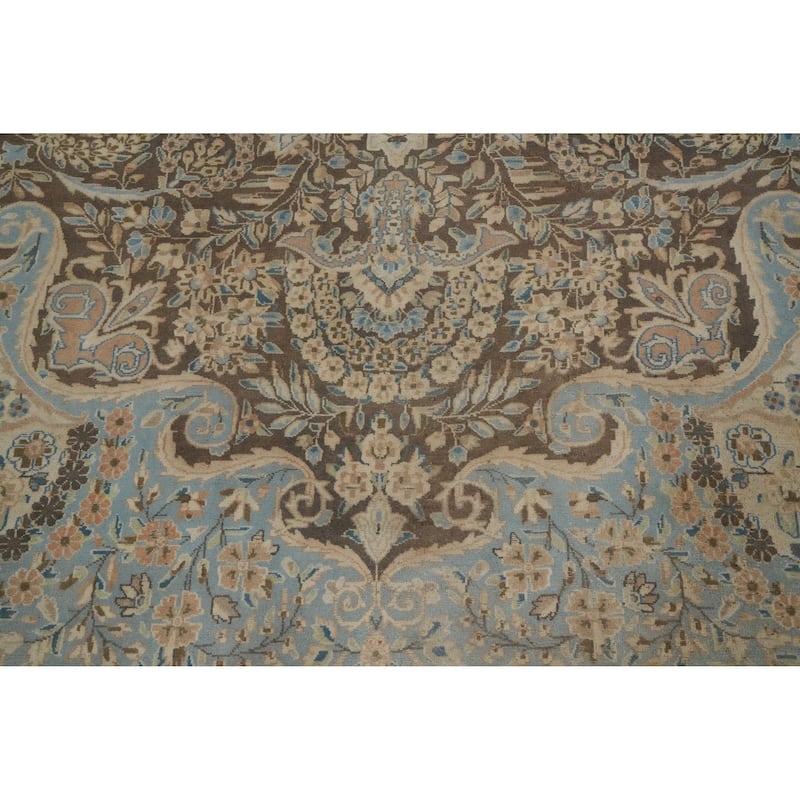 Hand Knotted Oriental 100% Wool Carpet Traditional Floral Brown Kerman Area Rug - 13' 0'' X 9' 8''